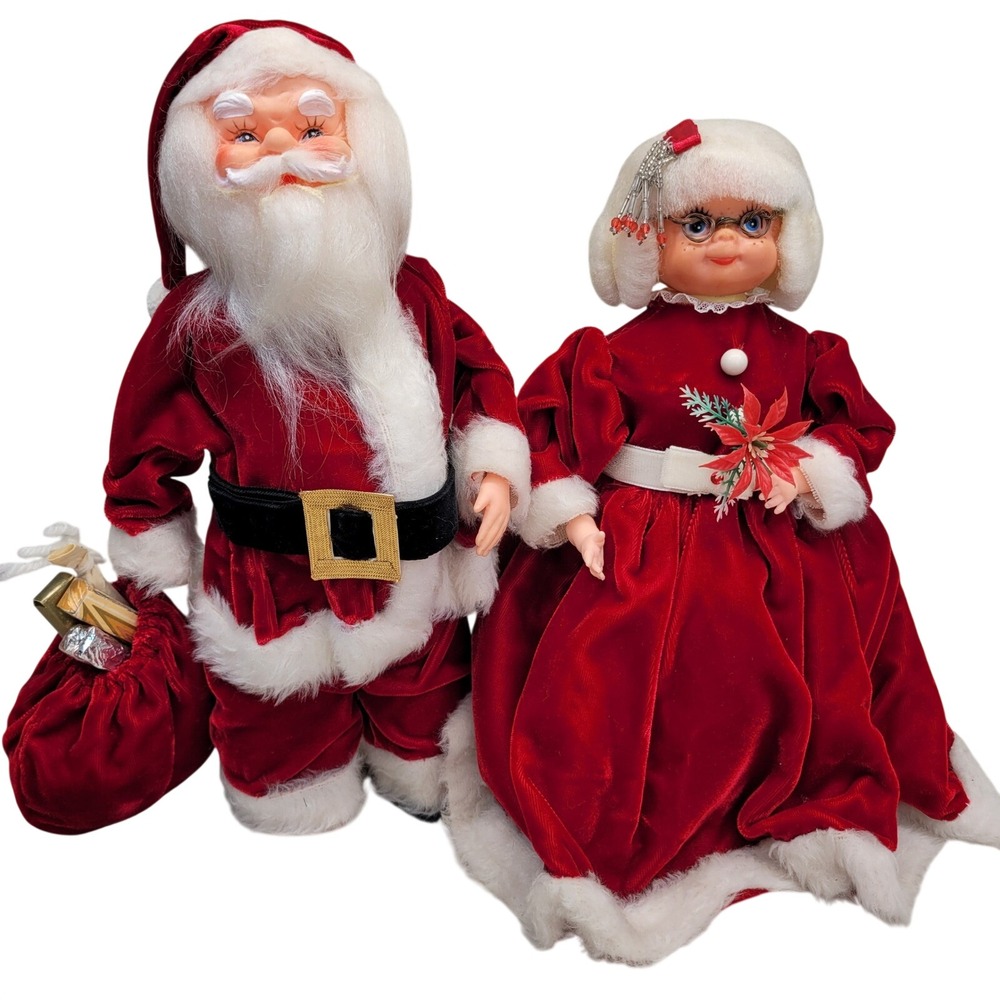 Santa Claus Mrs Claus Doll Set Christmas Holiday Decor Handmade Vtg READ